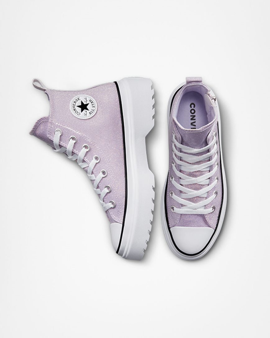 Dívčí Boty Na Platformy Converse Chuck Taylor All Star Lugged Lift Glitter Vysoké Fialové Bílé Černé | CZ CGUO19